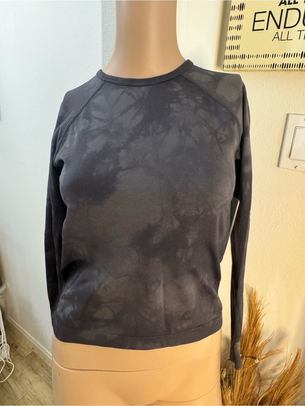 Girls Black Tie-Dye Crewneck Athlete Top